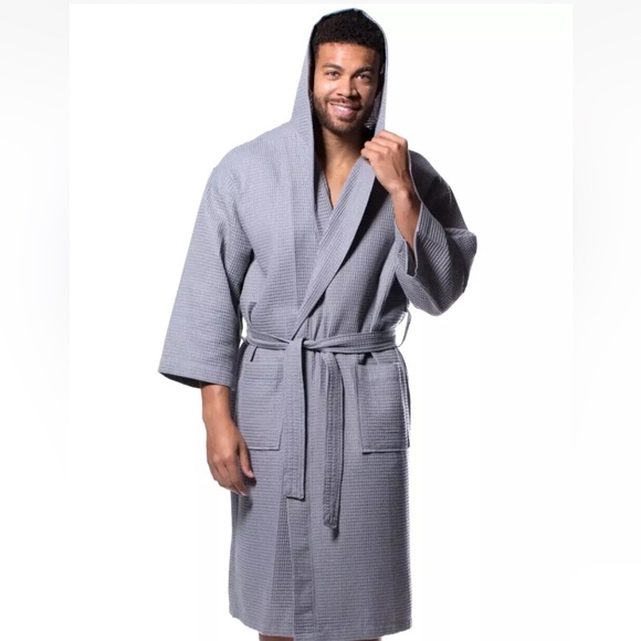 GAP Mens Hooded Waffle-Knit Robe Heather Grey XL, New Retail $89.95 - Picture 5 of 8